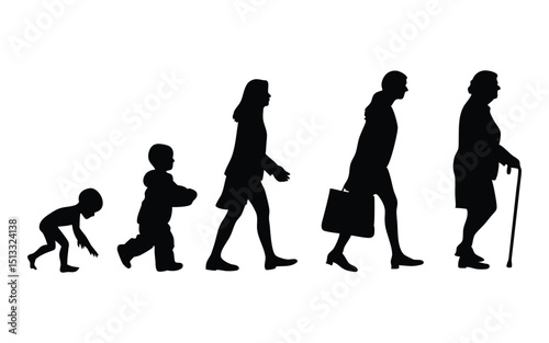 Human Life Stages Vector Silhouette