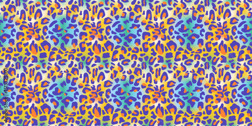 Leopard Gradient neon ,seamless dopamine pattern. Bright leopard print with gradients in a neon palette. Iridescent texture of leopard skin. Ideal for youth fashion, accessories and digital decor.