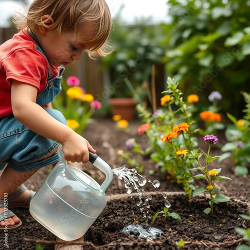 Child watering the garden