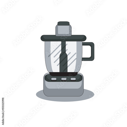 Vector illustration of a modern food processor with transparent jar and black handle. Perfect for kitchen appliance, cooking, or food prep themed designs.