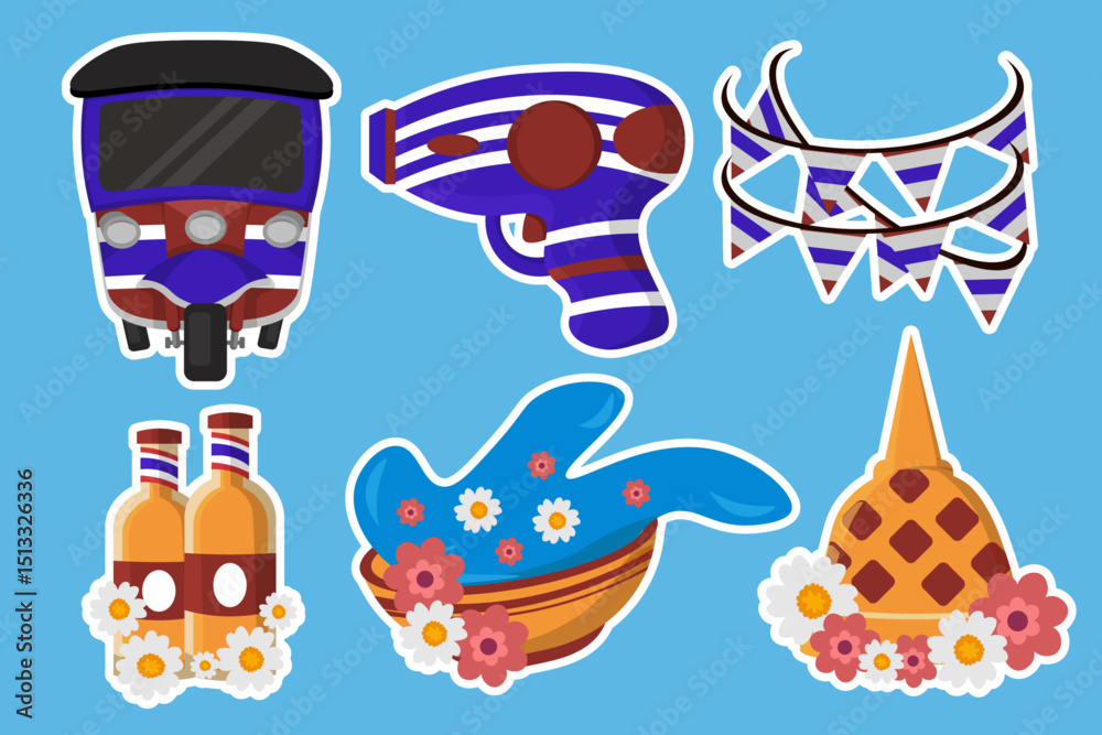 Naklejka premium Set of songkran sticker collection 