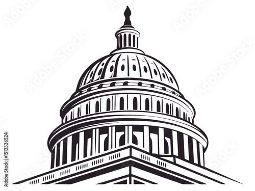Capitol building dome black and white illustration
