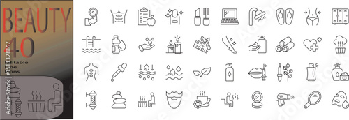 beauty  line editable icon set. Editable stroke. Vector illustration