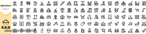A diverse collection of black-and-white agricultural icons, showcasing various farming elements, tools, and activities. Ideal for agricultural projects and digital design.