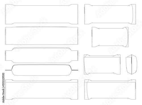 A set of different Snack are drawn in black. The Snack are all same sizes and are arranged in a grid. The Snacks are all rectangles