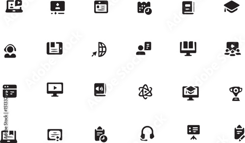 A clean and modern education and e-learning icon set designed in a minimal line style. Ideal for websites, apps, e-learning platforms, school brochures, presentations, and infographics. This pack incl