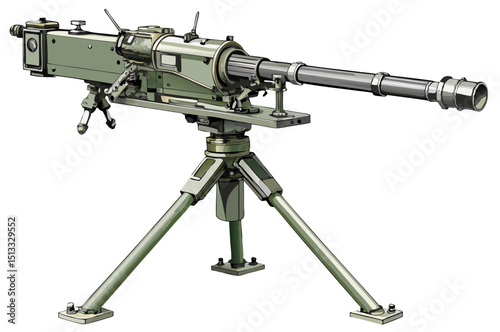 stationary anti-aircraft weapon with tripod base, clean line vector on white background
