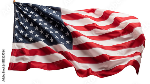 Patriotic American flag textile, stars stripes design, red white blue vector, freedom liberty banner, isolated on transparent background.
