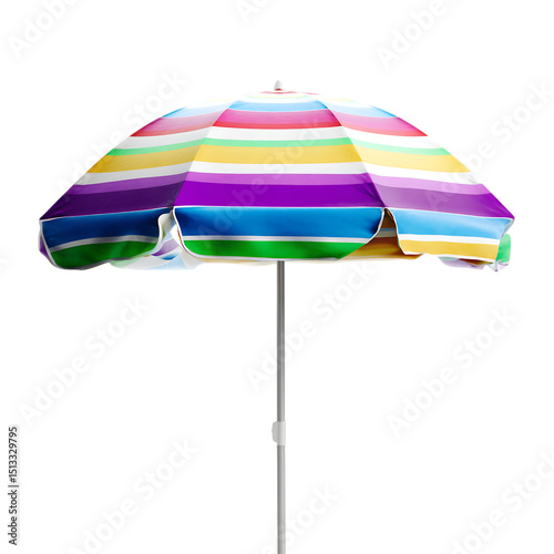 Colorful striped beach umbrella isolated on transparent background, png
