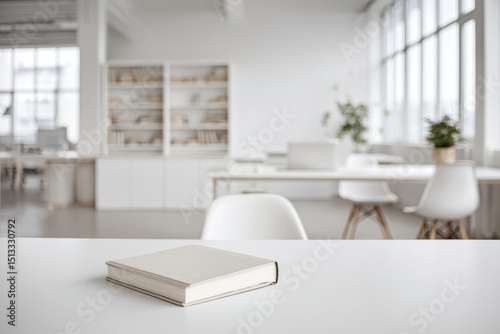 bright and clean classroom scene featuring computer and study materials