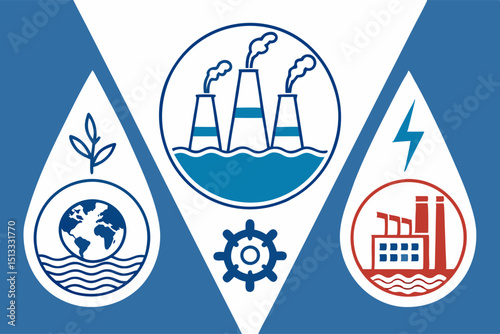 Environmental and industrial energy icons in water drop vector design