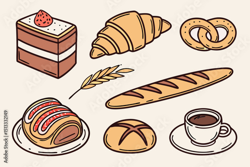 vector illustration of a set of bakery products