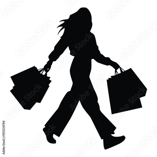 Woman walking with shopping bags silhouette