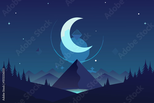 night landscape with moon