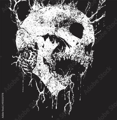 skull grunge vector black and white silhouette, skull horror grunge texture design for tshirt, poster, etc	
