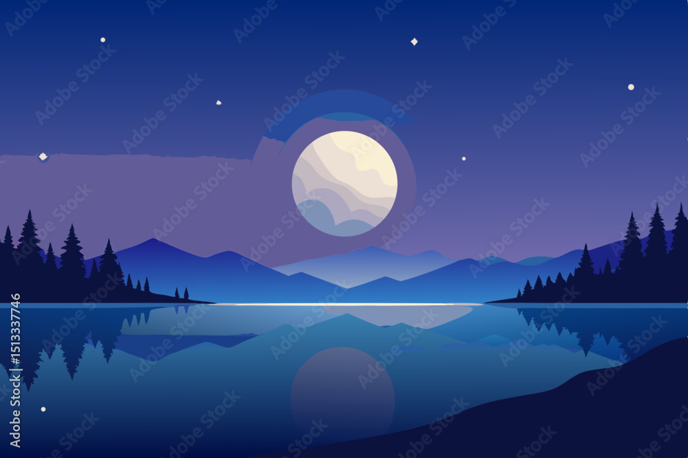 Naklejka premium night landscape with moon