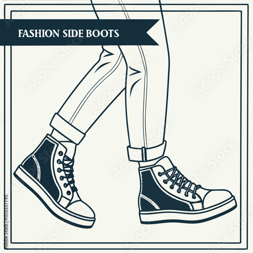 Fashion side boots illustration with a stylish outfit in a modern and minimalistic design style and copy space