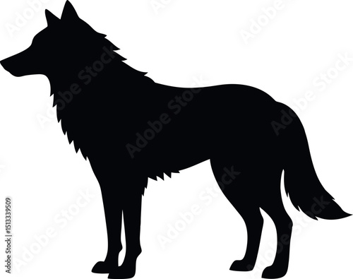 Wolf Silhouette, Wild Canine Shadow, Black Wolf Outline, Majestic Predator Shape, Wildlife Animal Silhouette, Lone Wolf Symbol, Strong Alpha Pack Leader Figure