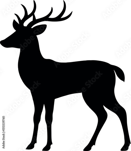 Majestic Deer Silhouette Illustration - Stag, Buck, Antlers, Wildlife, Nature, Forest, Animal Art, Hunting, Rustic Decor, Silhouette Graphic, Deer Clipart, Deer Vector, Deer Outline, Deer Shape