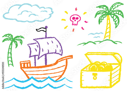 Tropical beach summer vacation background with palm trees, sun, and ocean waves