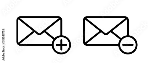 Add and remove envelope message, email outline icon. Create and delete mail sign symbol