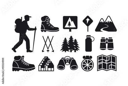 Black and White Fishing Icons Set