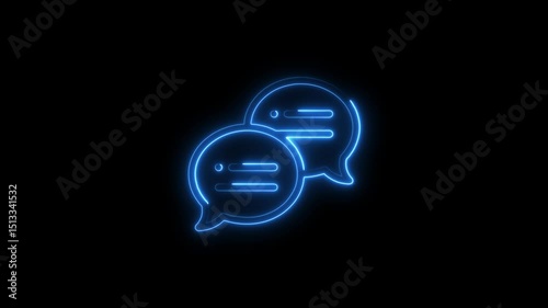 Animated glowing blue neon chat bubbles on a dark background for online communication and messaging