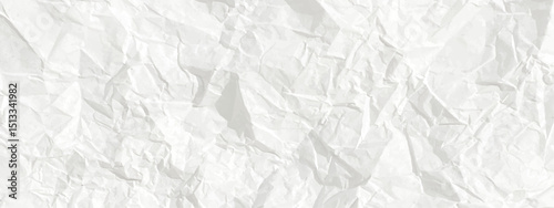 Vector crinkled paper texture. Clean white crumpled paper horizontal banner. Old white wrinkled sheet background. Light gray long pposter bg. Back to school kids backdrop. Punk style collage template