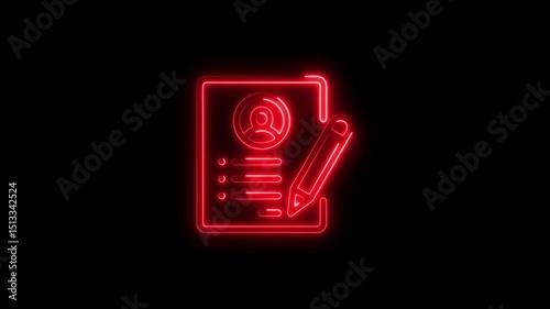 Red neon glowing icon representing personal information form and editing in dark environment