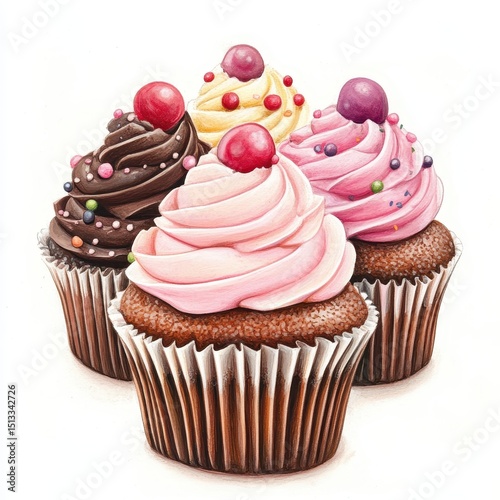 Delicious Chocolate Cupcake Dessert with Cream Frosting: Colorful Party Treats