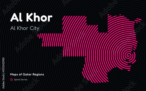 Vector Map of Al Khor Region, Qatar, in Spiral Line Style with Al Khor as Central Point