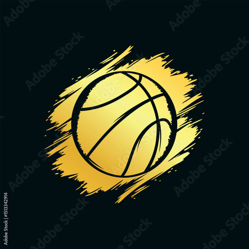 Golden Basketball Logo Design with Abstract Brush Strokes