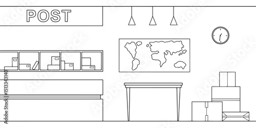 Post office graphic interior black white sketch illustration vector 