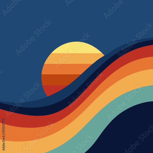 Retro Sunset with Colorful Waves