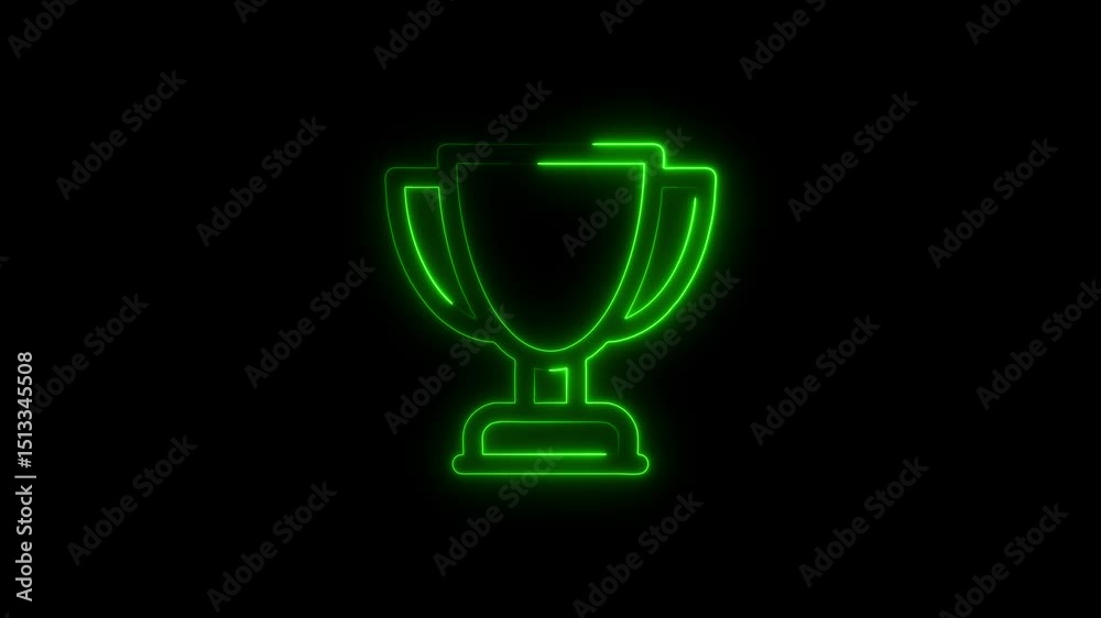 Green neon outline of a trophy or award cup against a black background for success recognition Green neon outline of a trophy or award cup against a black background for success recognition