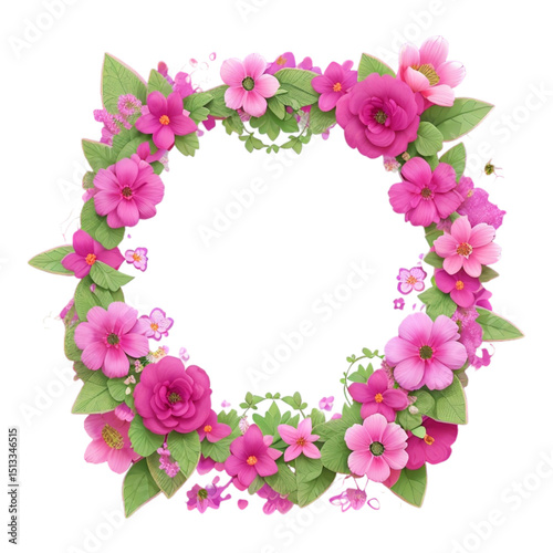 Decorative floral frame with flowers, leaves, and botanical elements for cards or invitations