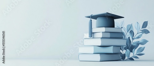 Graduation cap on a stack of books.