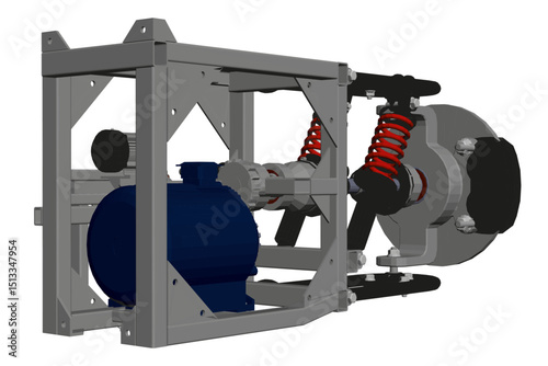 A blue and silver machine with a black and red part. The blue part is the main part of the machine, and it is surrounded by a gray frame