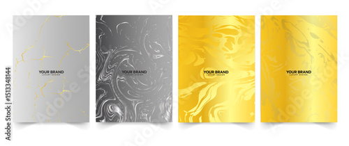 Modern black, silver, and gold cover design set. Creative premium abstract with marble texture (crack) background. Luxury vector collection for luxe catalog, brochure template, restaurant menu 