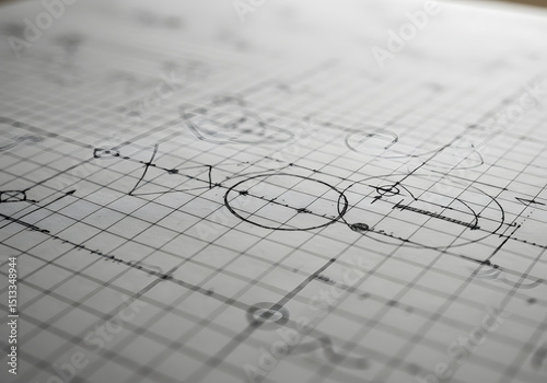 Detailed technical drawings on grid paper