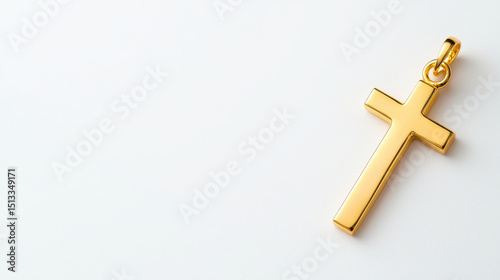 Elegant gold cross pendant, shining with polished finish, symbolizing faith and spirituality. Perfect for personal wear or as gift