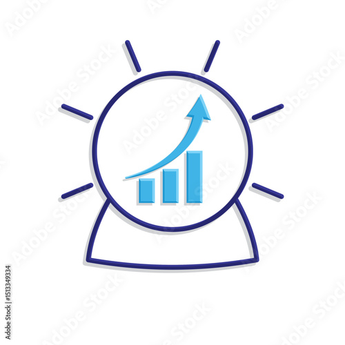 Technology icon. Predictive Analytics. Digital crystal ball with rising graph. Depicts automation, future, artificial intelligence. Mixed design style