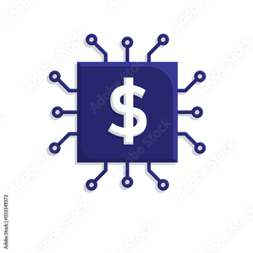 Technology icons. AI in Finance. Chip with dollar symbol. Depicts automation, future, artificial intelligence. Isometric design style