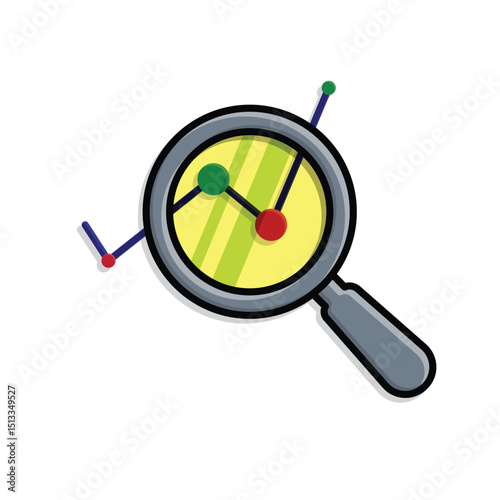 Technology icons. Predictive Analytics. graph with magnifying glass. Depicts automation, future, artificial intelligence. Isometric design style