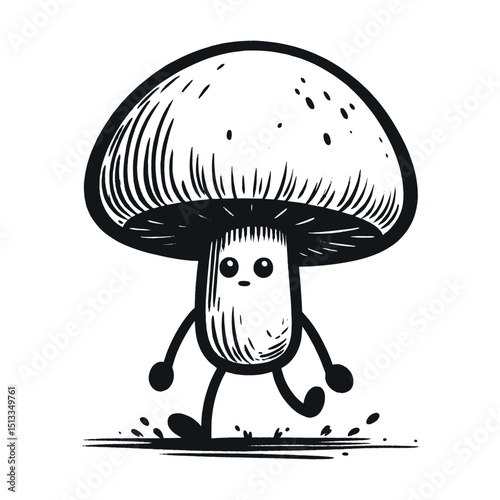 happy cartoon mushroom character, vector illustration