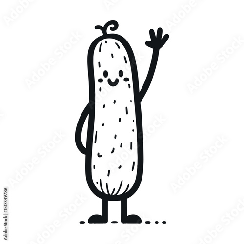 happy cartoon cucumber character, vector illustration