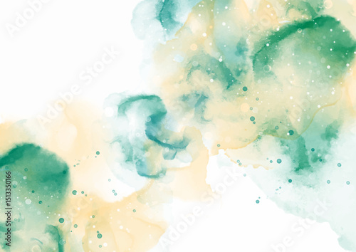 Hand painted alcohol ink background in beige and green 