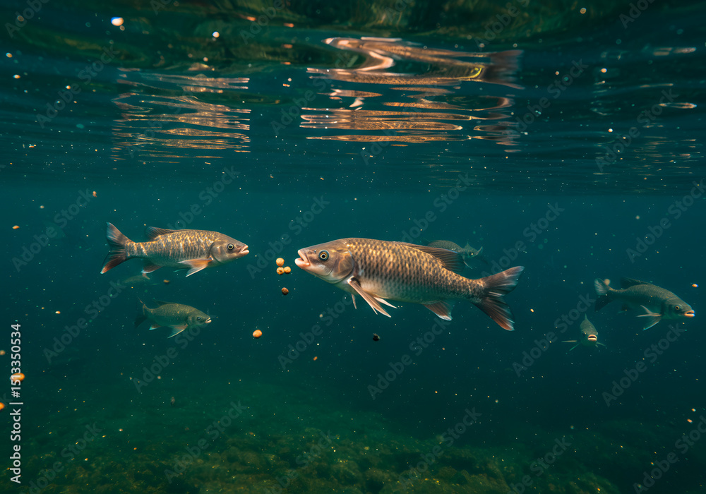 Fototapeta premium Fish feeding underwater closeup