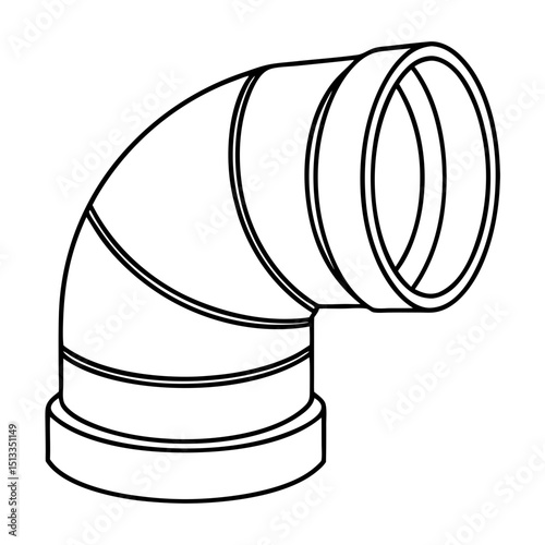 Industrial pipe elbow 90 degree bend.  Durable metal pipe fitting for ventilation system.  Air duct component for HVAC systems.  This air duct elbow is perfect for industrial design.