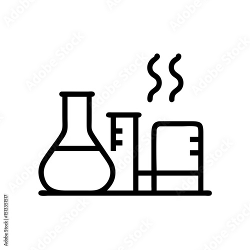 Chemical plant illustration, industrial process, black and white, for science websites